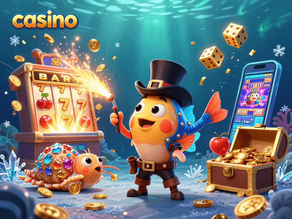 Attract golden coins in a thrilling casino scene with a deep-sea anglerfish and vibrant elements.