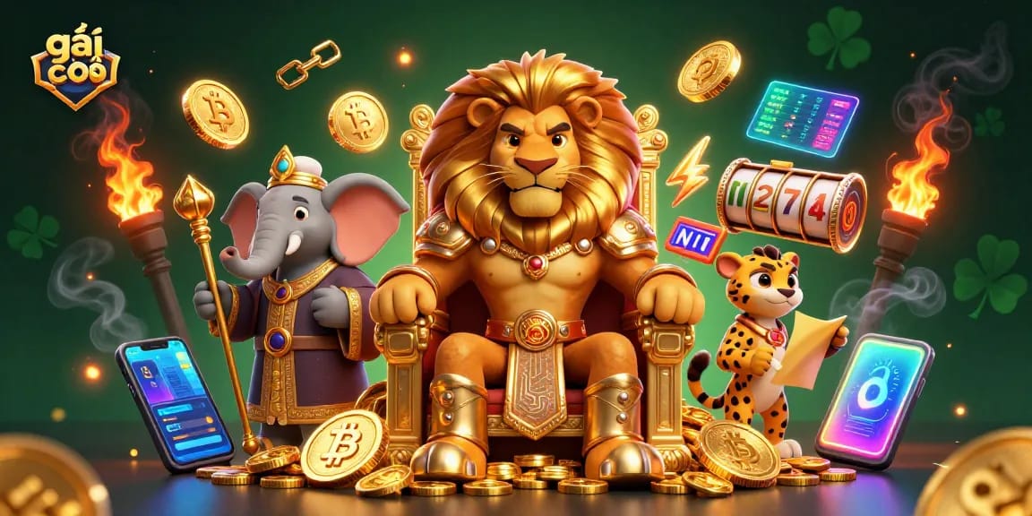 Engage with gái gọi in a vibrant 3D casino scene featuring a lion king and dynamic gambling elements.