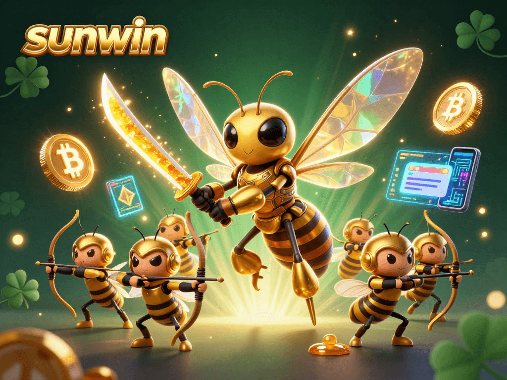 Engage with sunwin's immersive crypto casino adventure featuring a giant hornet warrior.