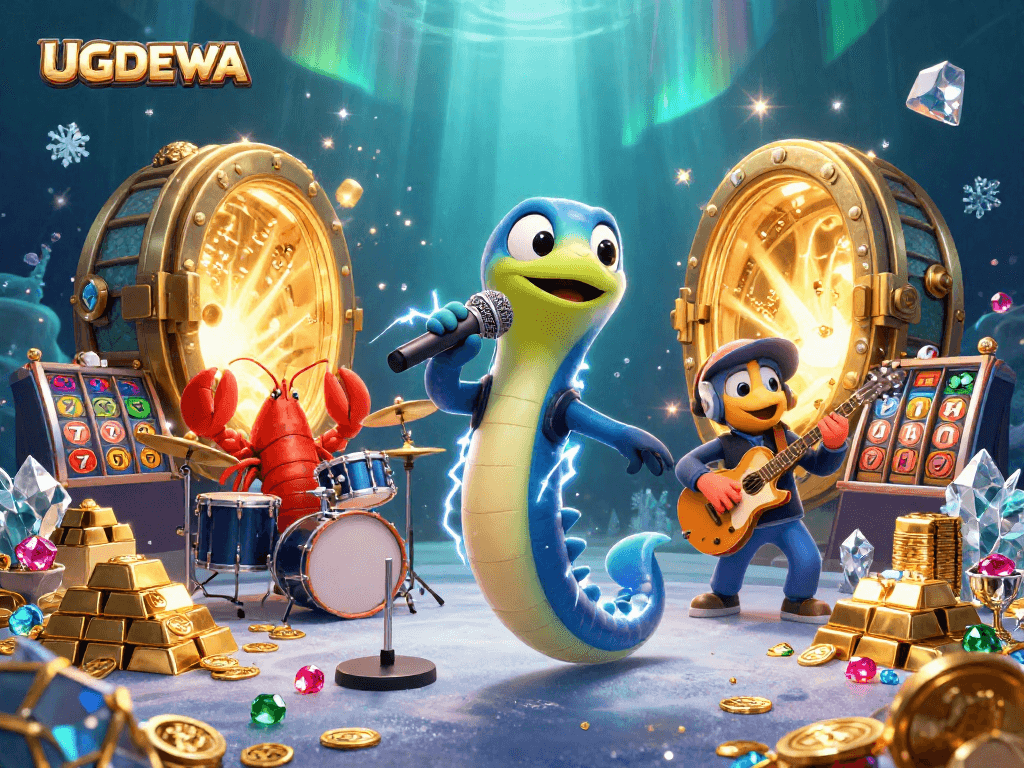 Experience thrilling gameplay with UGDEWA as a vibrant DJ eel performs amidst an exciting underwater casino scene.