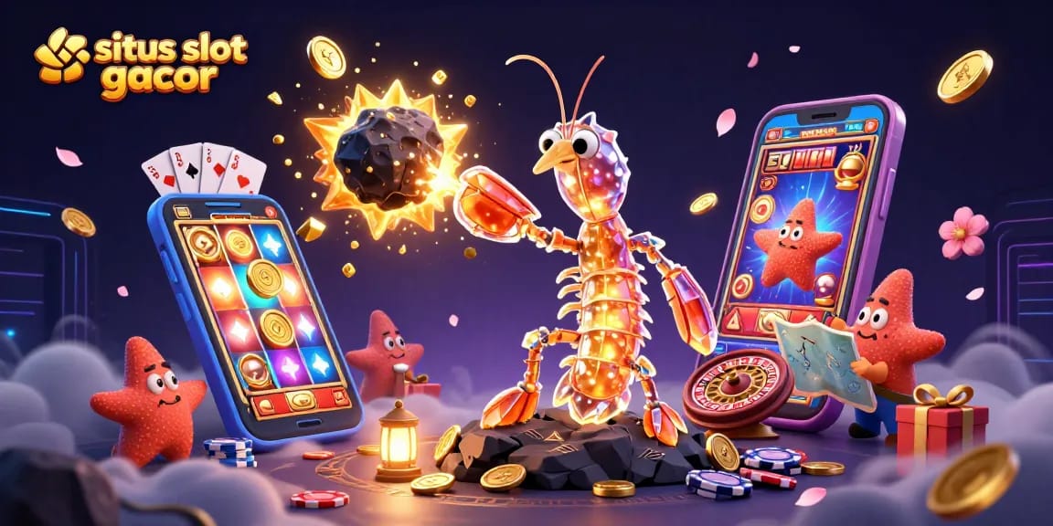 Engage with situs slot gacor as a galactic samurai mantis shrimp unleashes golden gems and coins in an epic casino scene.