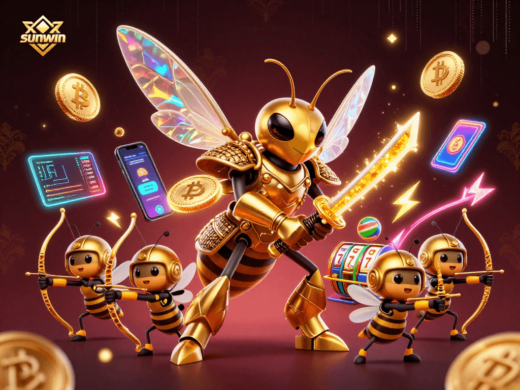 Experience thrilling slots action with sunwin, featuring a golden hornet and crypto elements.