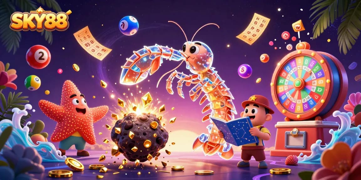 Experience the thrill of gaming at SKY88 with a cosmic samurai amidst colorful lottery elements.
