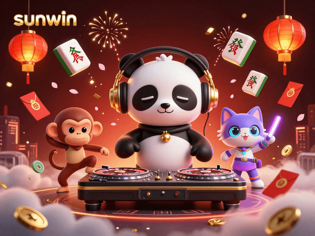 Experience the vibrant energy of sunwin's online casino world with dynamic 3D characters and elements.