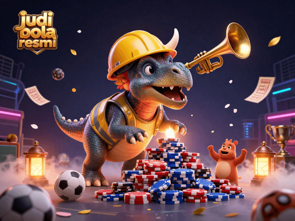 Experience thrilling judi bola resmi action with vibrant sports elements and whimsical characters in a dynamic illustration.