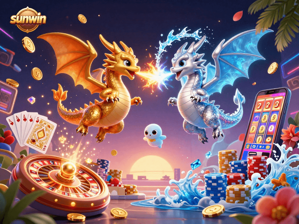 Witness the dynamic action of golden and silver dragons in the sunwin casino atmosphere!