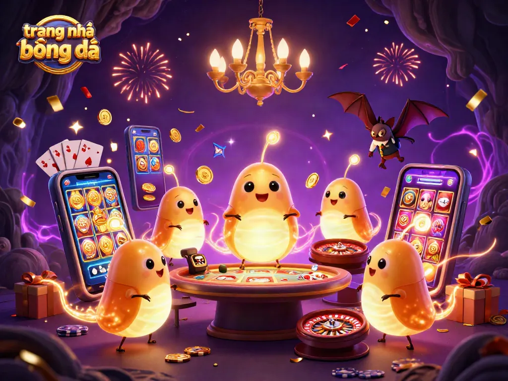 Khám phán trang nhà cái bóng đá với ánh sáng từ những con đom đóm và các trò chơi casino sống động.