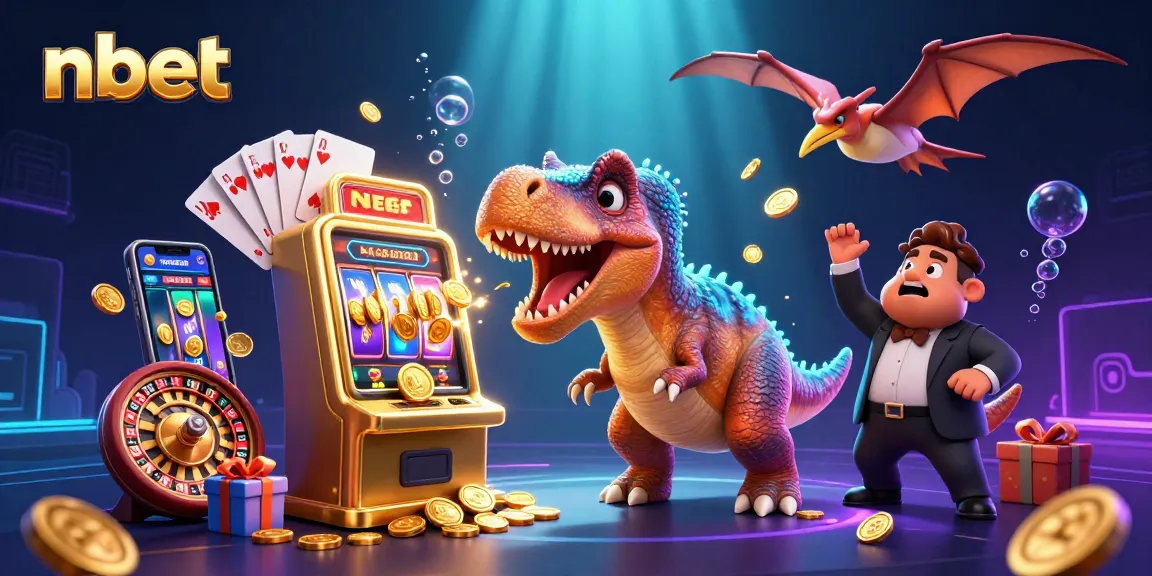 nbet slots erupting with golden coins as a pachycephalosaurus creates excitement in a casino