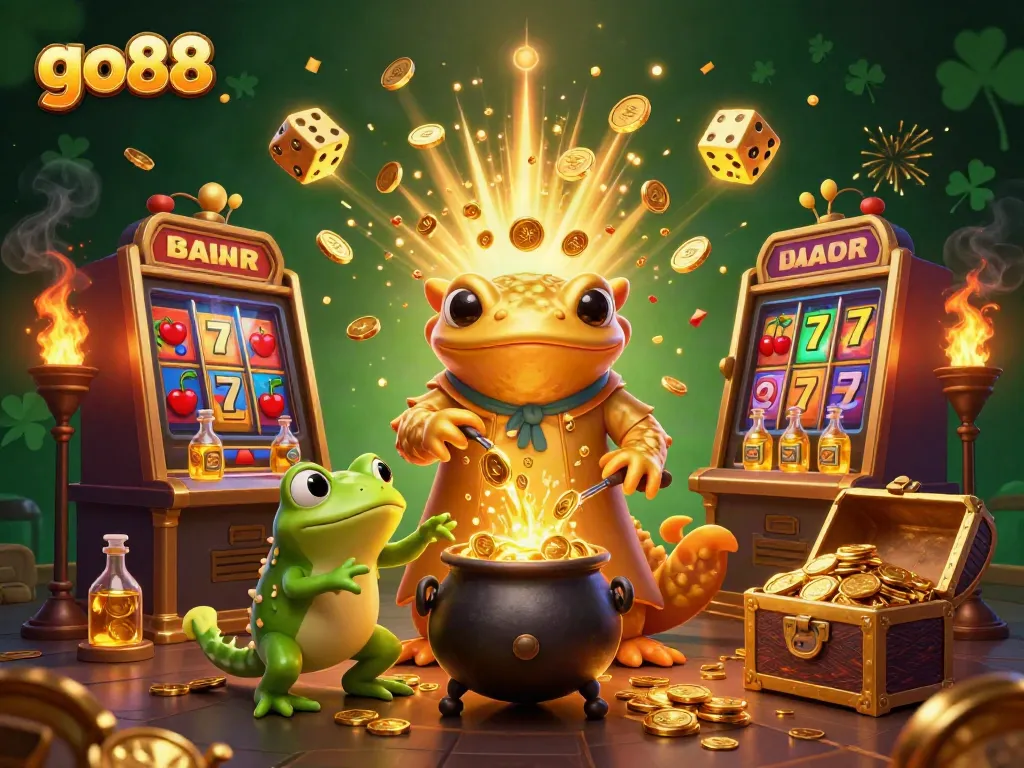 Experience an exhilarating moment at go88 with golden alchemists and exciting casino symbols.