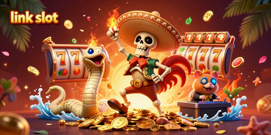 Winning on the link slot game with dynamic visuals and engaging characters celebrating big wins.