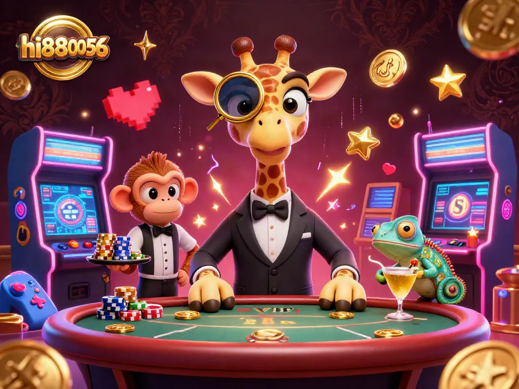 Engage with hi880056 at a vibrant casino scene featuring animated characters and dynamic gaming elements.