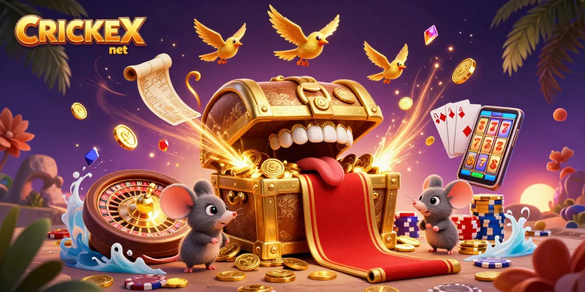 Experience thrilling gameplay with CRICKEX net in this 3D casino adventure, showcasing vibrant gambling elements.