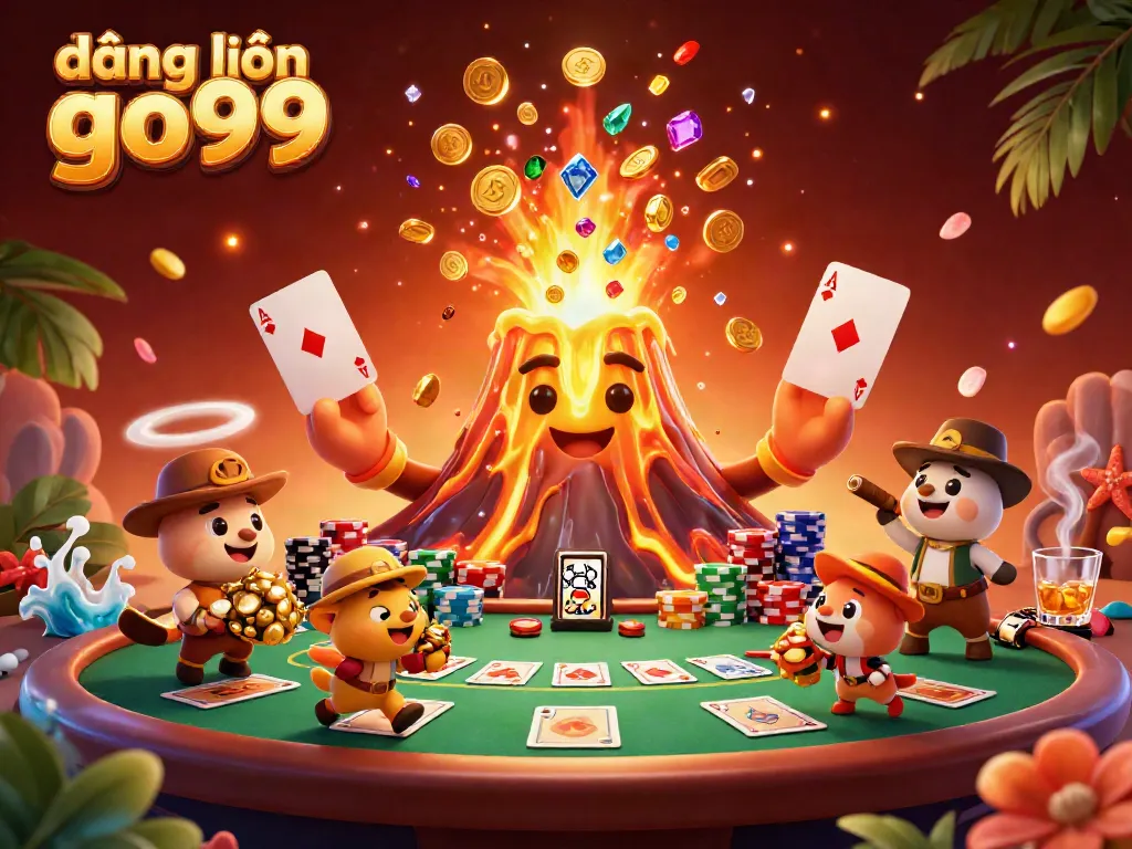 Experience thrilling gaming action in a vibrant scene showcasing đăng nhập go99 with poker elements and treasure.