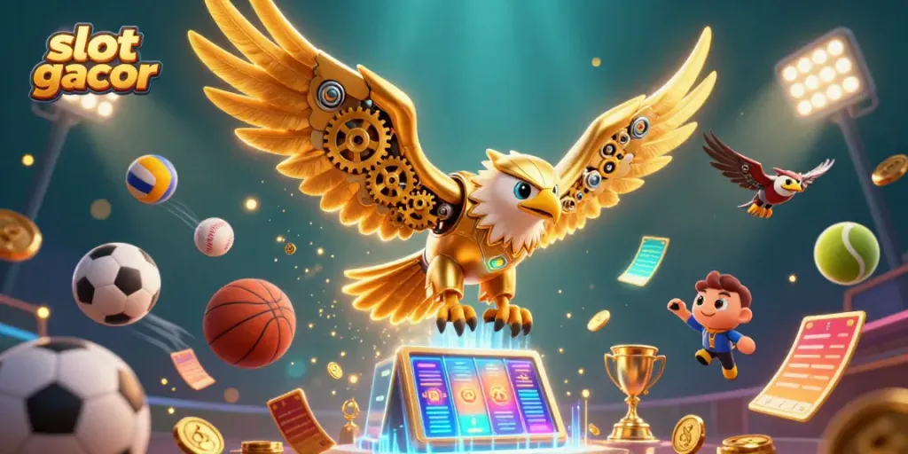 Experience thrilling slot gacor action with dynamic characters and casino elements in an immersive 3D illustration.