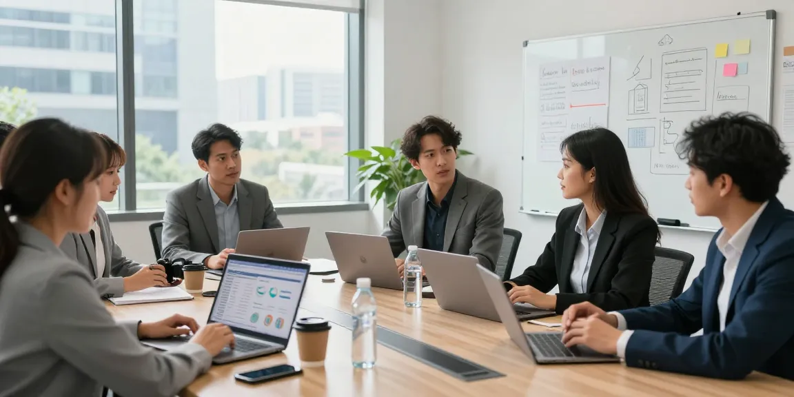 Team collaborating on unlimited business mobile plans in a modern office.