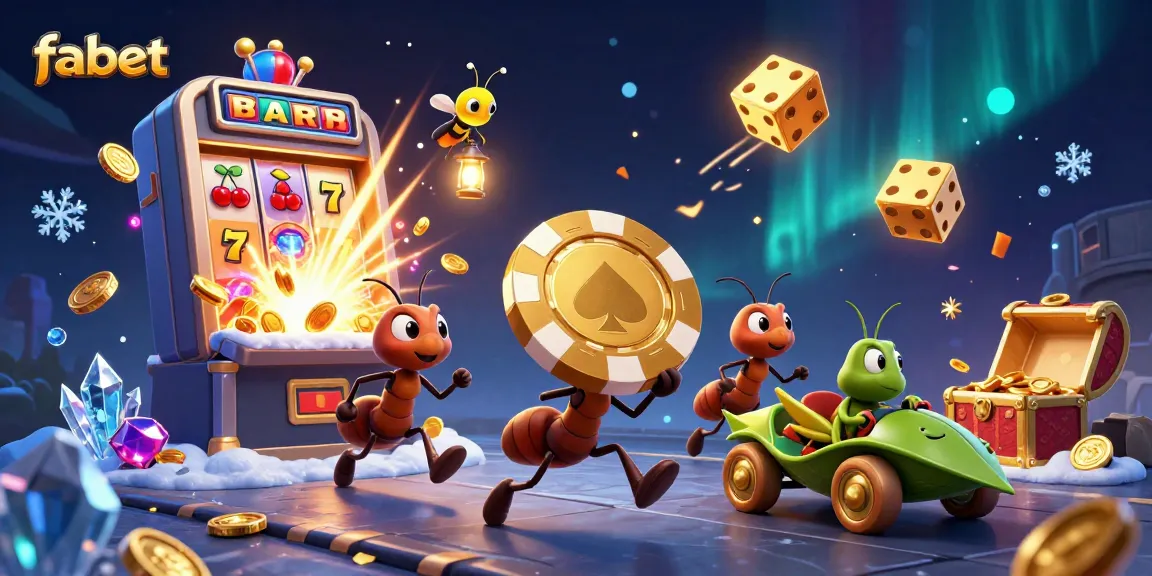 fabet heist scene with ants carrying a poker chip and a grasshopper getaway driver amidst casino elements