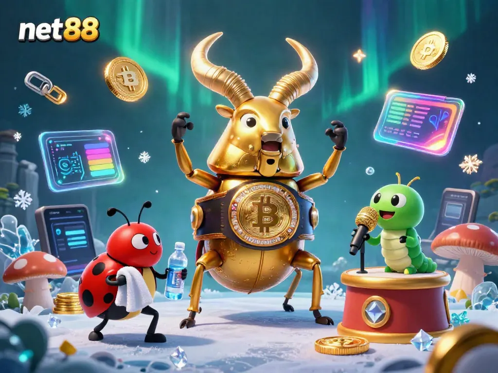 Experience thrilling action with net88 at this vibrant 3D casino showdown featuring a golden beetle champion.