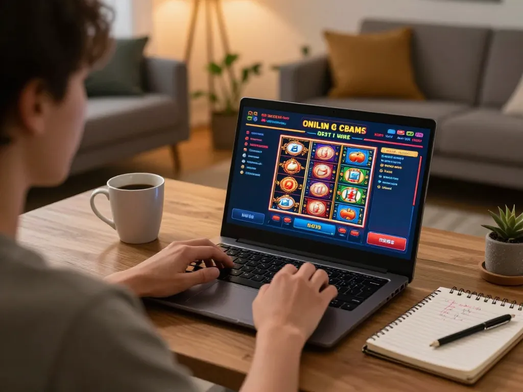 The best online casinos in Canada featured in a vibrant online gaming setup at home, highlighting popular slots.