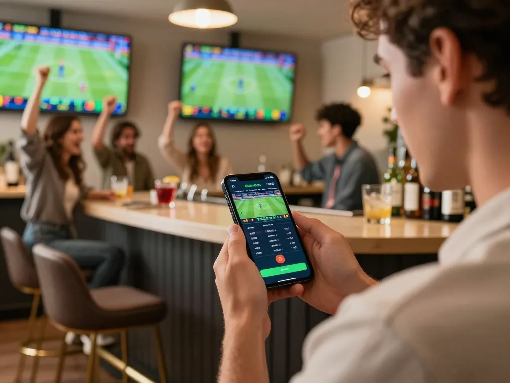 Kèo nhà cái interface displayed on smartphone while betting on sports, capturing an engaged player at home.