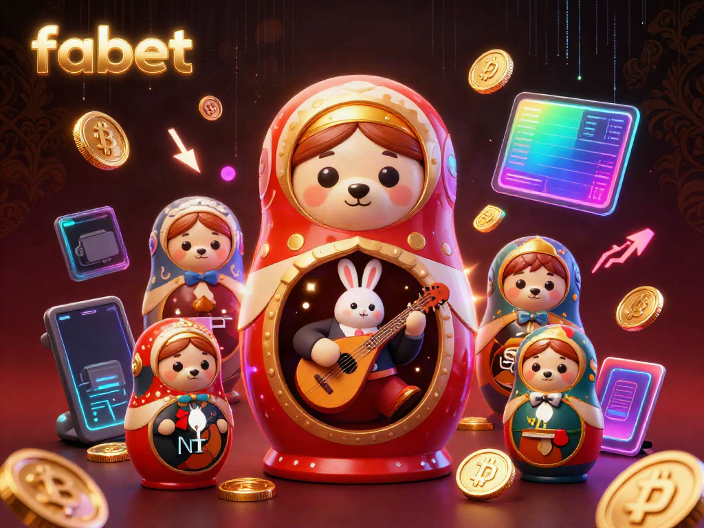 Fabet’s whimsical 3D cartoon scene showcases a Matryoshka bear and friends celebrating casino gaming with vibrant, dynamic elements.