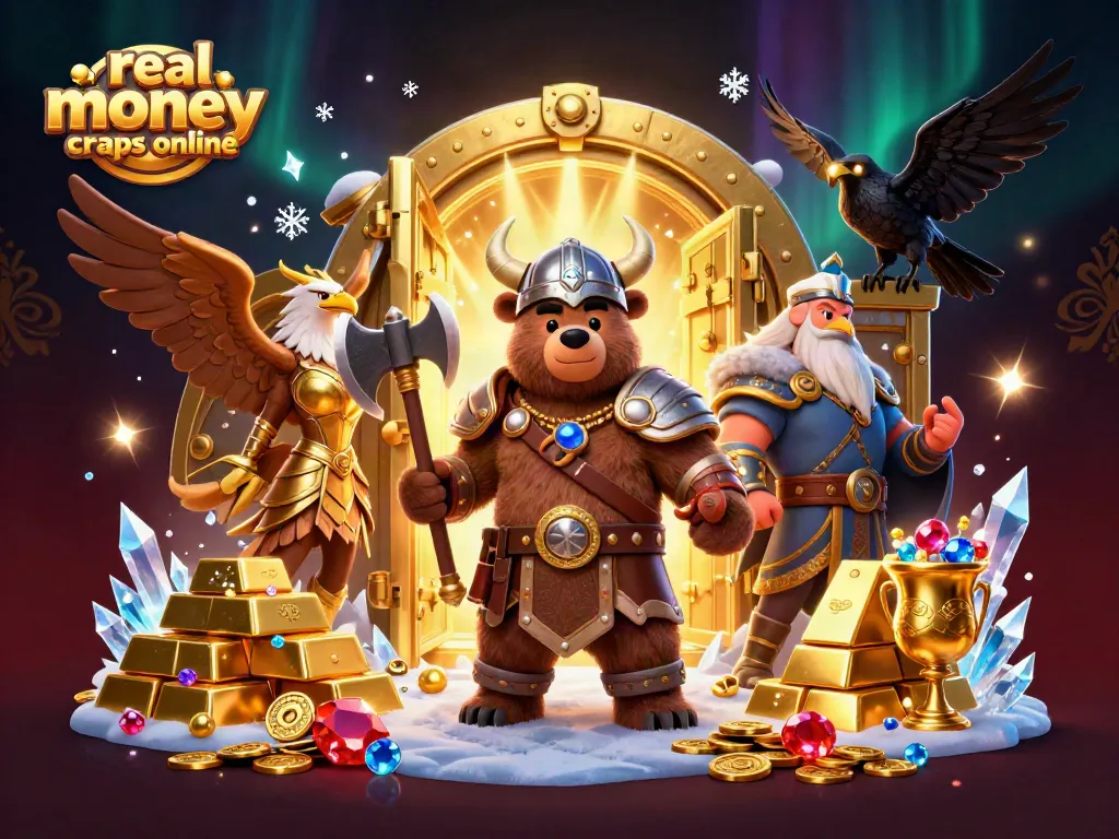 Join the excitement of real money craps online, illustrated with captivating 3D characters and rich casino elements.