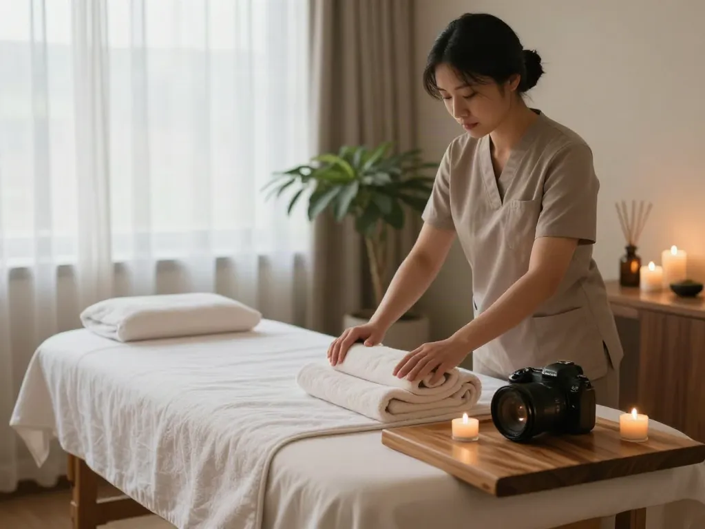 Relaxing massage therapy setup for 동작구출장안마 in a cozy, serene environment.