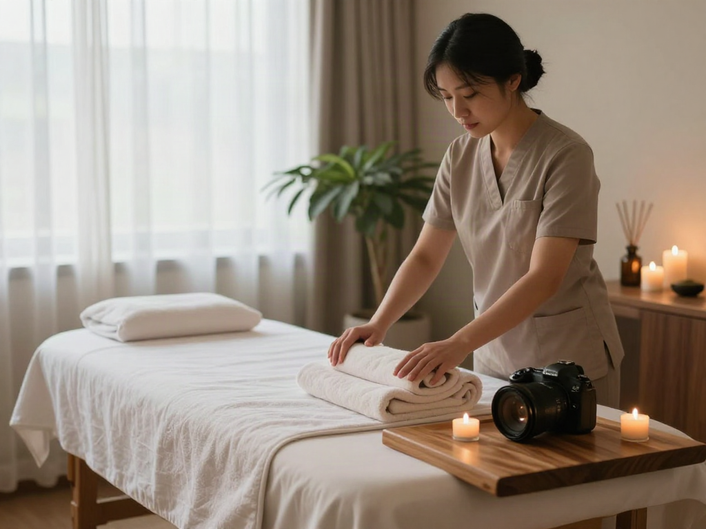 Relaxing massage therapy setup for 동작구출장안마 in a cozy, serene environment.