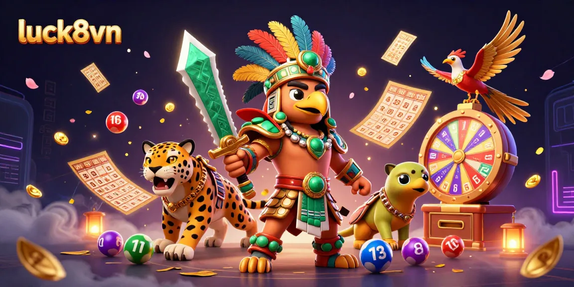 Experience excitement at luck8vn with vibrant lottery elements and majestic warriors in a captivating scene.
