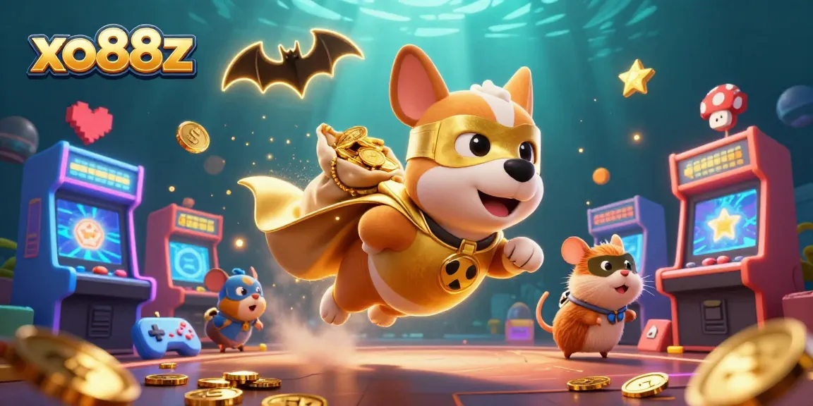 Win big with xo88z in this dynamic casino illustration featuring a superhero dog.