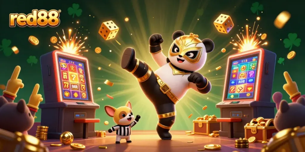 Engage in thrilling gameplay at red88 with a vibrant 3D casino scene featuring dynamic characters and jackpot elements.