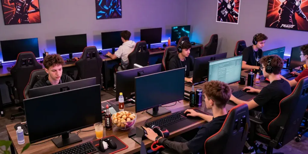 Engaged players at the Manclub gaming lounge, showcasing exciting gaming experiences.