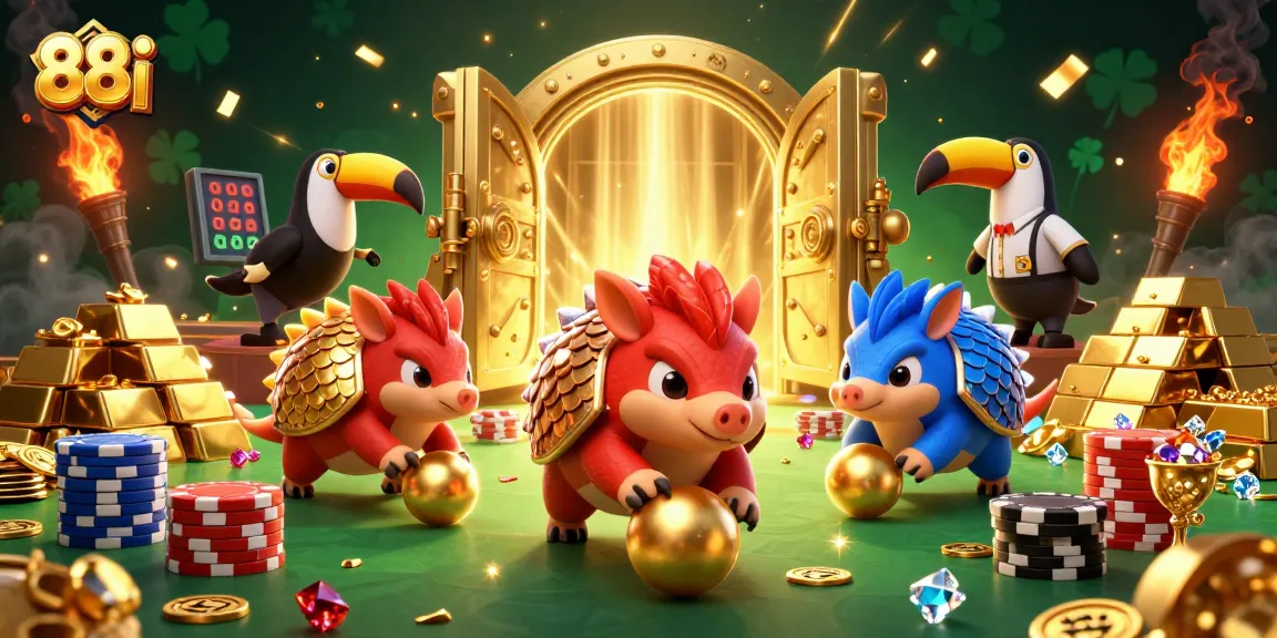 Engage with thrilling games at 88i as pangolins roll through poker chips in an exhilarating casino scene.