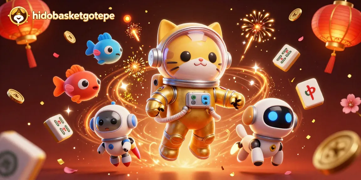 Engage in gambling excitement at hidobasketgoztepe with the space astronaut cat amid vibrant casino elements.