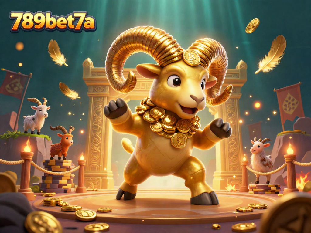 Play with excitement at 789bet7a while a golden ram charges through an ornate gate.