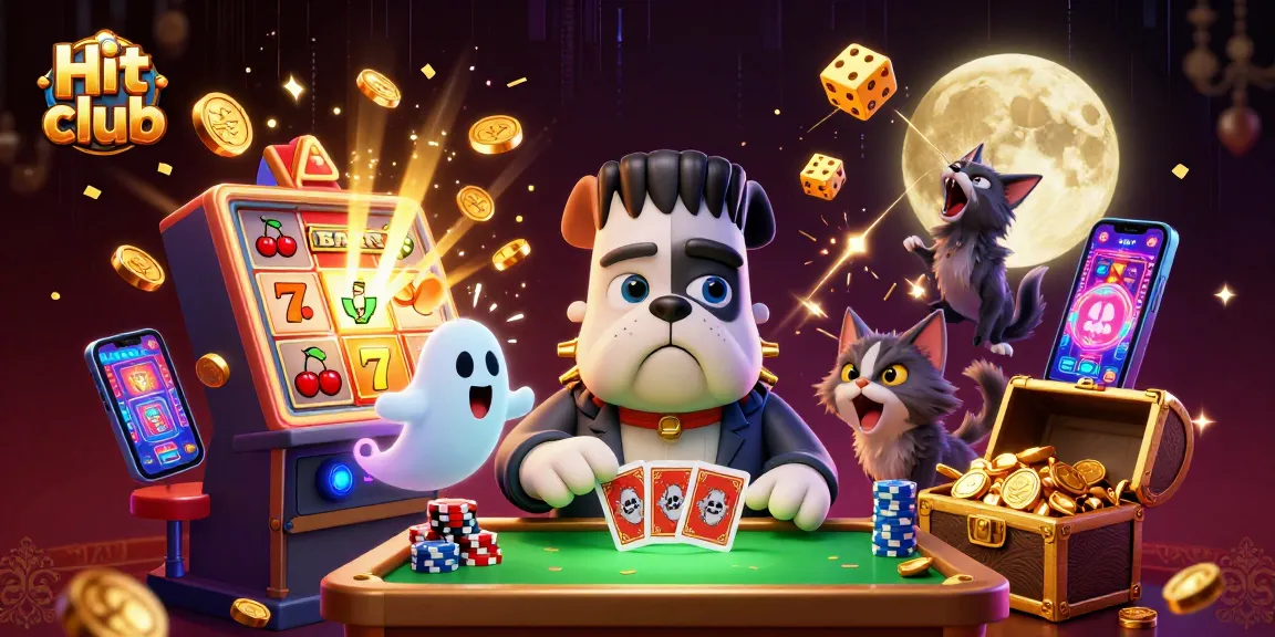 Hit club themed illustration with funky characters and vibrant casino elements bursting with energy