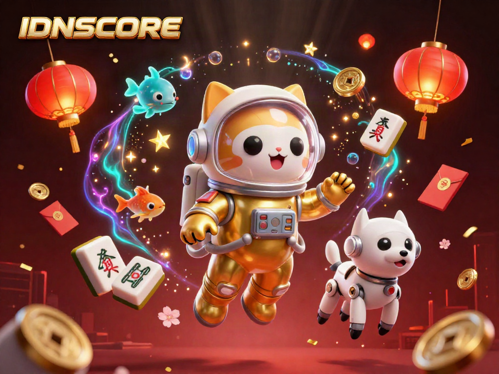 Engage with exciting IDNSCORE gaming through vibrant 3D visuals of alien creatures and rich casino symbols.