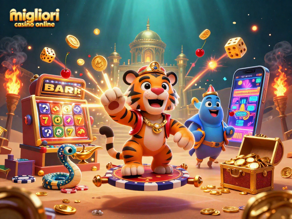 Giocando nei migliori casino online, un sultano su un tappeto volante circondato da simboli di jackpot e una slot machine esplosiva.