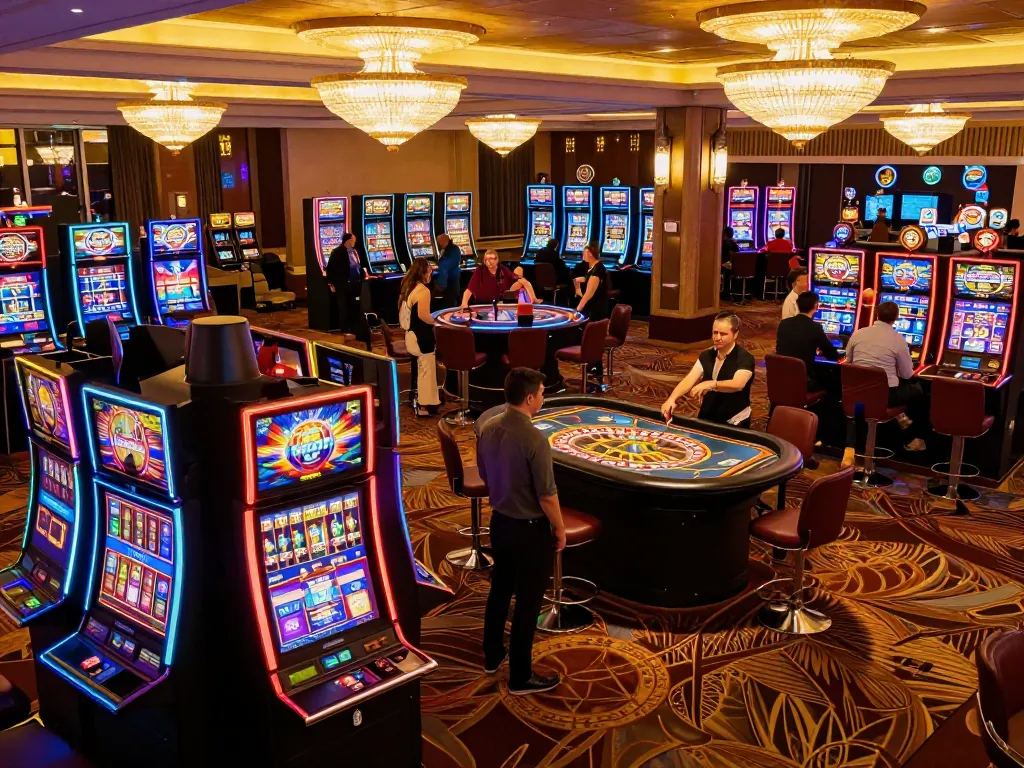 Players enjoying vibrant slot machines at 88clbgo casino in a bustling atmosphere.