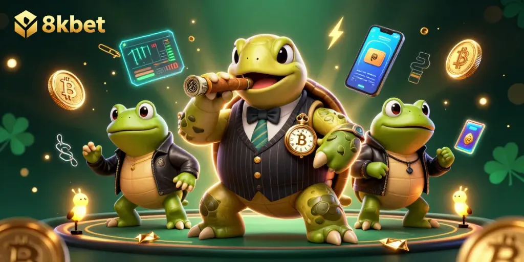 Experience thrilling gaming at 8xbet with vibrant 3D characters in a lively casino atmosphere.