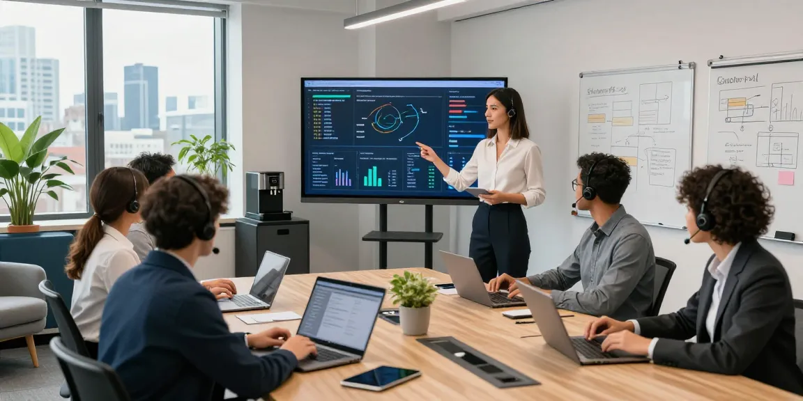 IT support for small business London team collaborating in a modern office setting with technology and analytics.