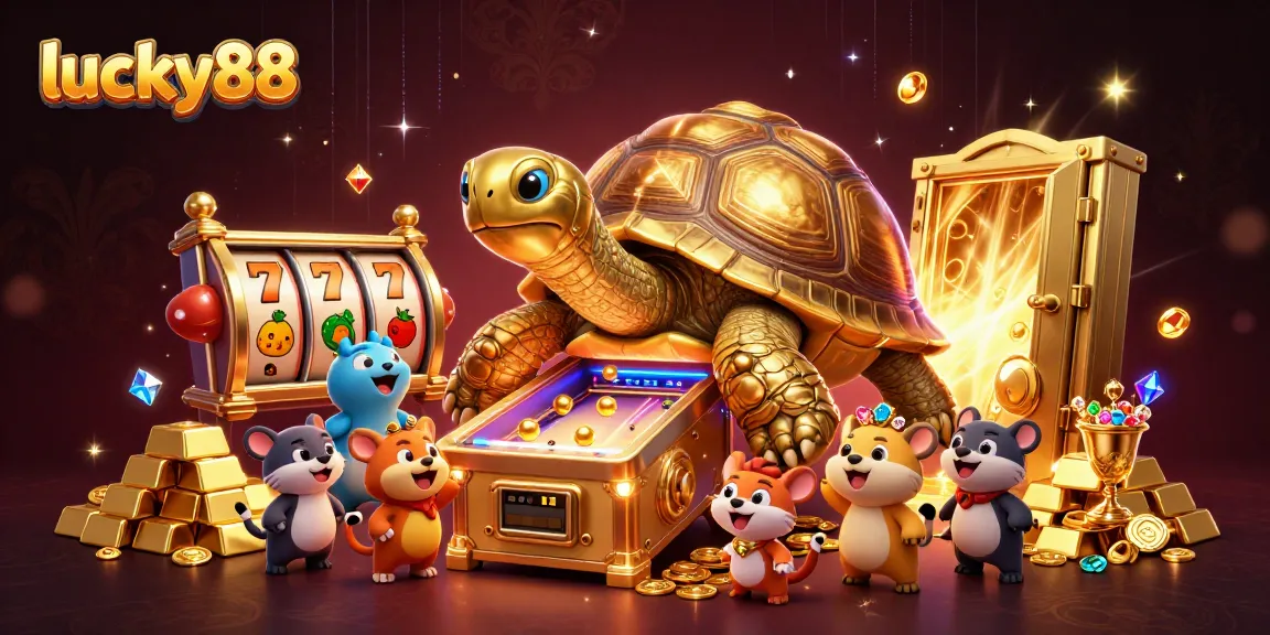 Experience thrilling gameplay at lucky88 with a vibrant scene of slot machines and treasures.