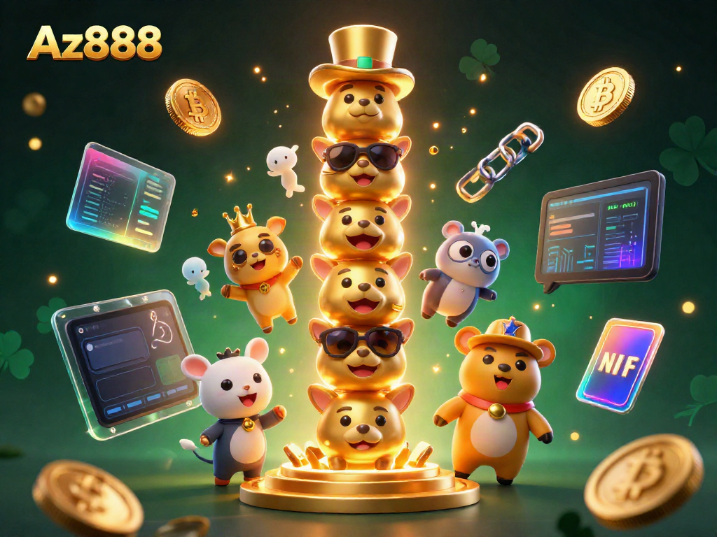 Experience the exciting world of Az888 with a vibrant, playful 3D illustration of a golden totem and digital casino elements.