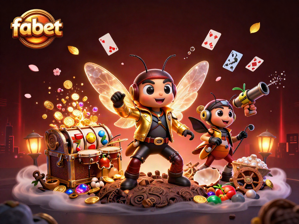 Bet on fabet with an exciting 3D illustration of a rock star cicada and dynamic casino elements.