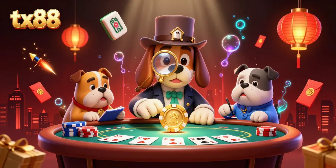 Engage with tx88 in a thrilling 3D casino scene featuring detectives and poker elements.