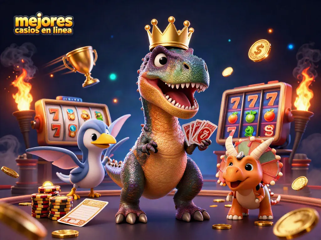 Ilustración 3D de un T-Rex y un pterodáctilo en acción, presentando los mejores casinos en línea.