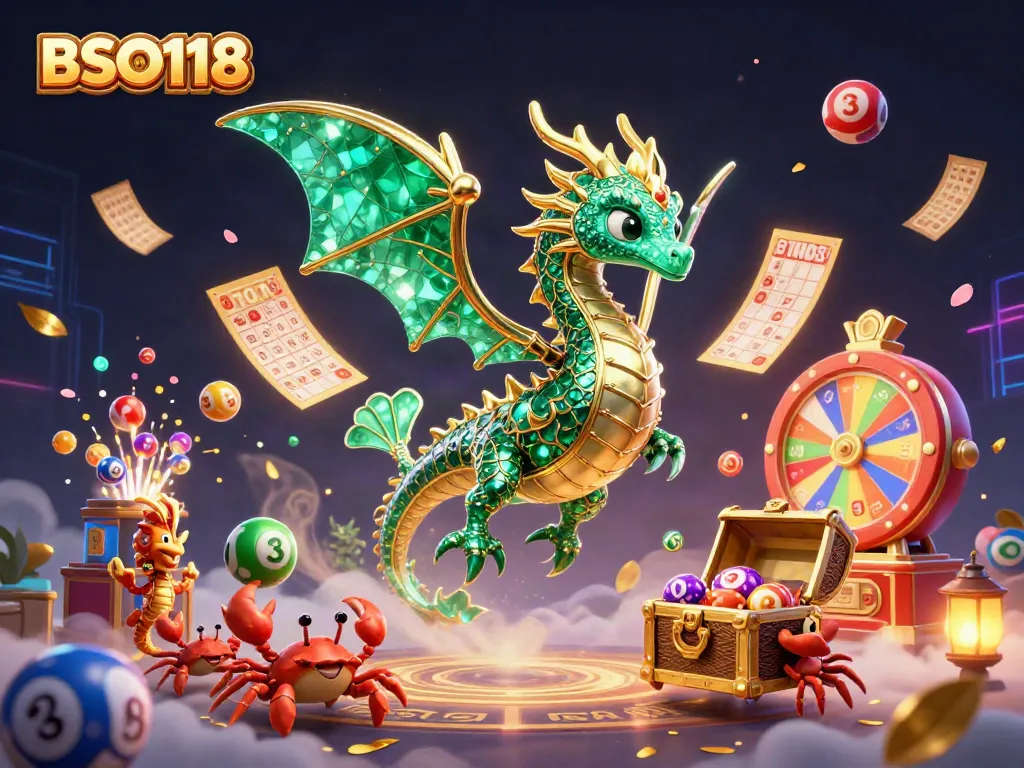 Engage with BSO118 in a vibrant scene featuring a sea dragon and lottery elements, embodying the excitement of gaming.