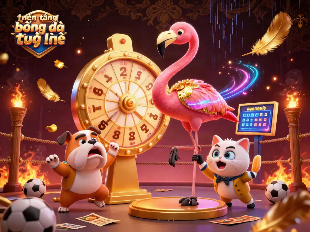 Engage with the nền tảng bóng đá trực tuyến showcasing exciting sports betting elements and dynamic characters.
