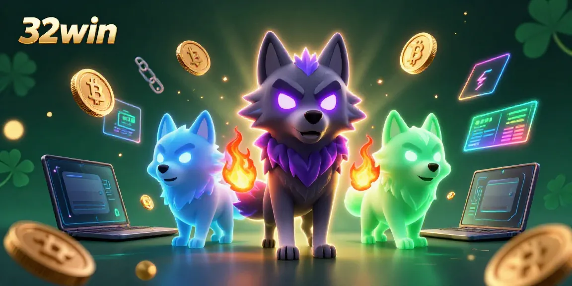 Experience the thrill of gaming at 32win with immersive ghostly wolves and crypto elements.