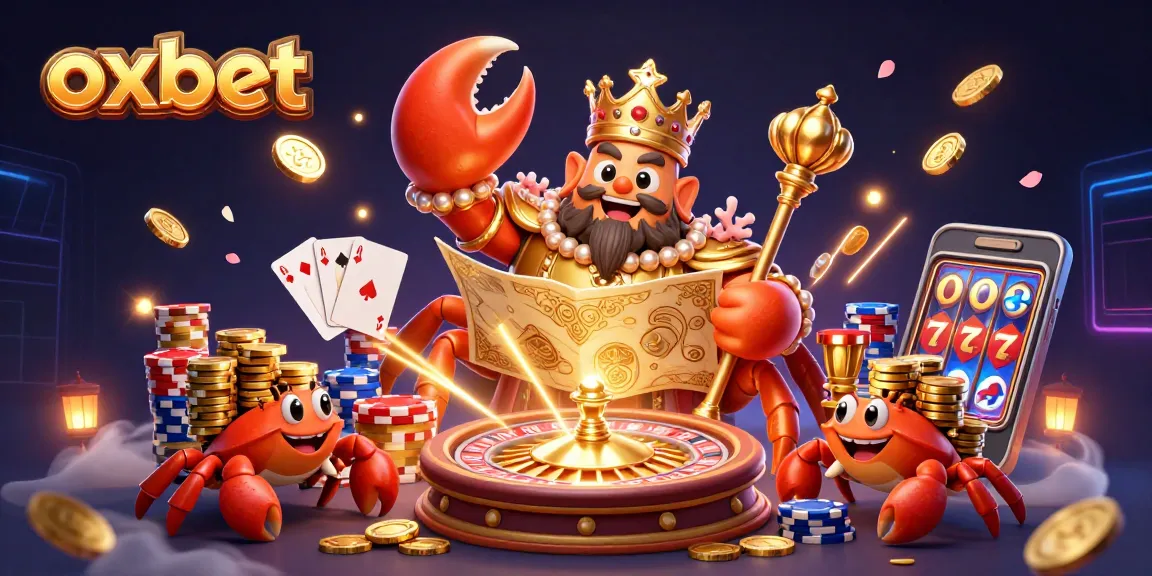 Join the excitement with oxbet, where a golden crab emperor reigns amidst cascading coins and vibrant game elements.