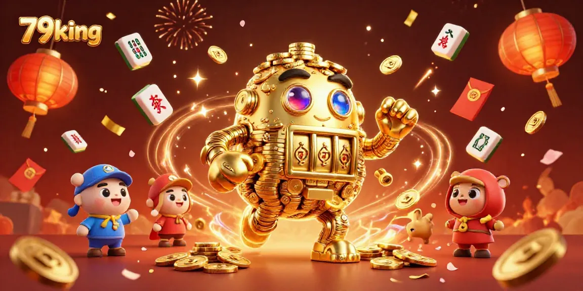 Experience the vibrant celebration in 79king with a dynamic golden golem surrounded by festive elements.